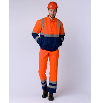 Костюм мужской Дорожник с укороченной курткой (тк.Смесовая,210) п/к, оранжевый/т.синий